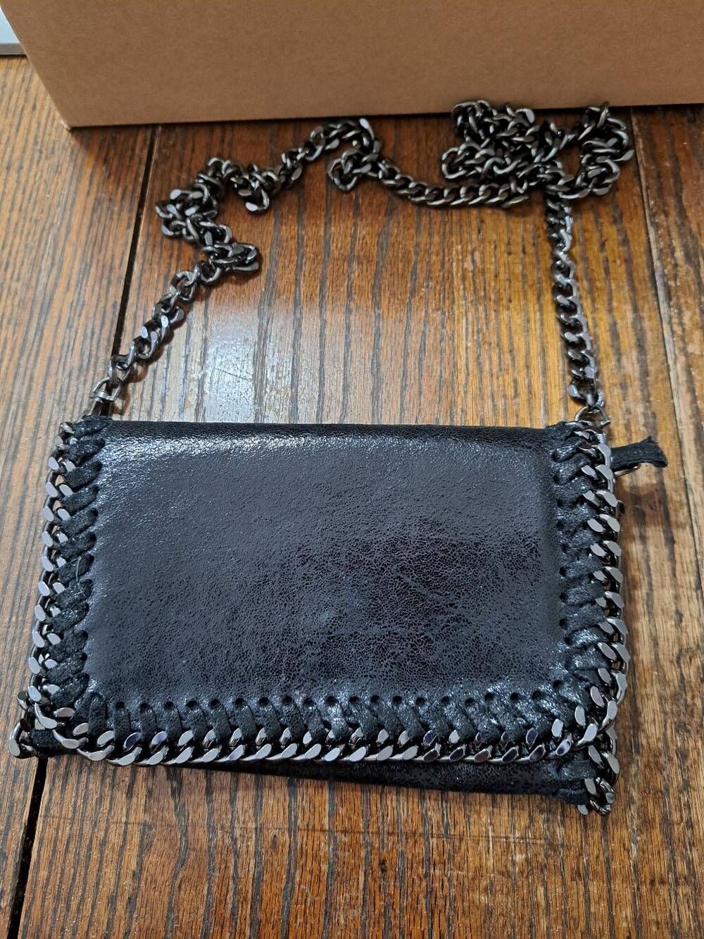 Borse in Pelle Black Leather Chain Trim Detail Handle Purse Handbag Shoulder Bag